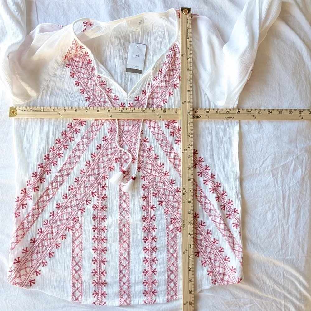 J.Jill Women’s white with red Tribal accents blouse Size Small - Picture 8 of 8